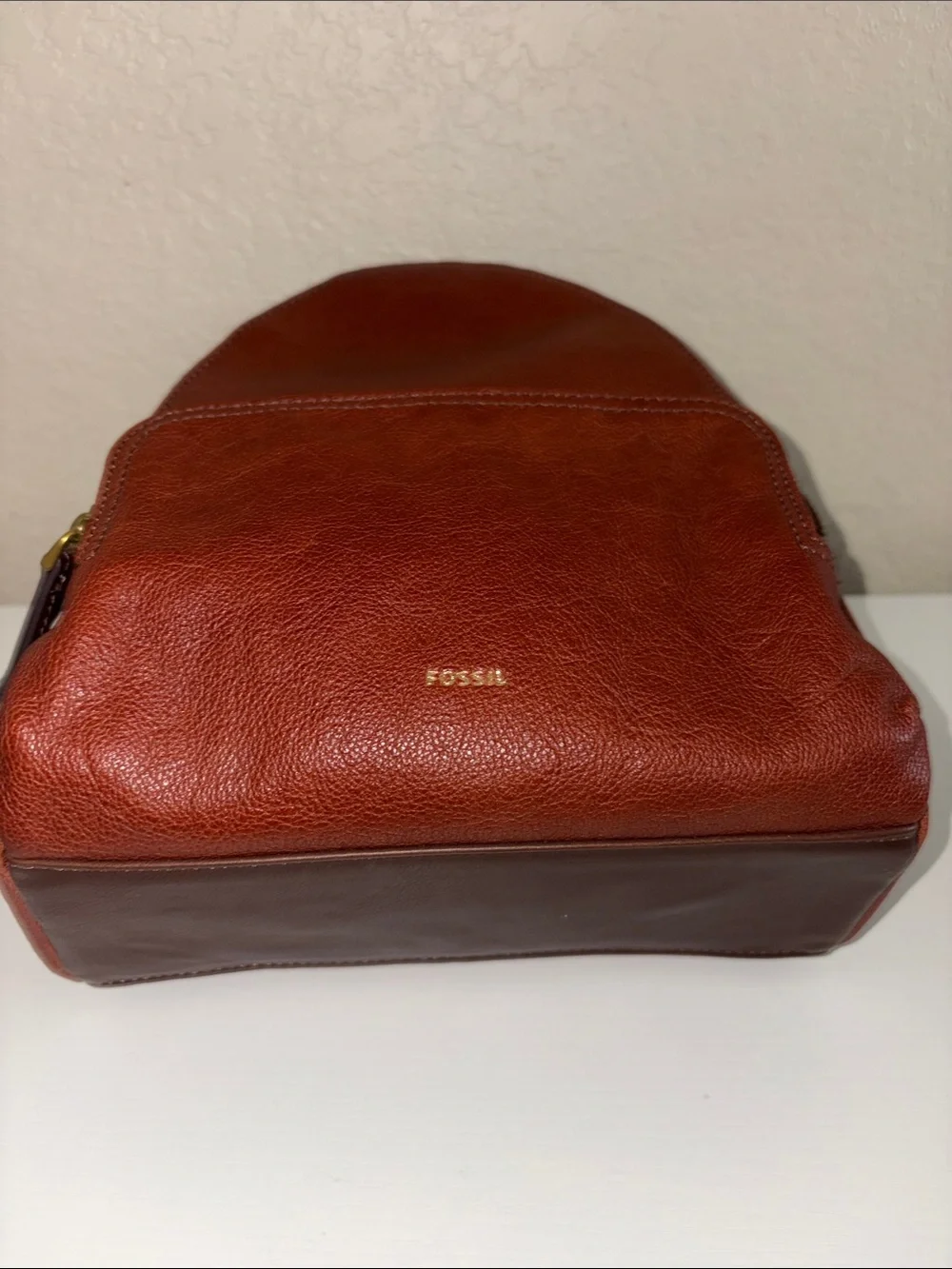 Fossil Mini Leather Felicity Mini Backpack in Rust Brown with Gold tone Hardware